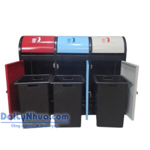 Thùng Rác Phân Loại 3 Ngăn, Thép Sơn Tĩnh Điện