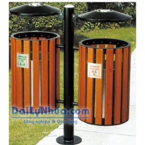 Thùng Rác Treo Đôi Ngoài Trời, Giả Gỗ – NTL031