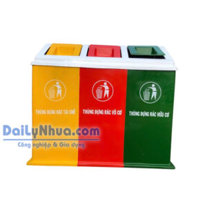 Thùng Rác Phân Loại 3 Ngăn, Nắp Bập Bênh – Loại Lớn
